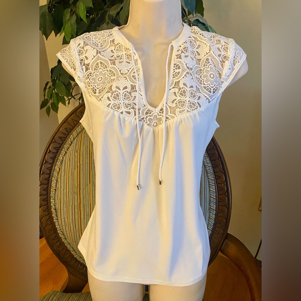 White House Black Market White Lace Blouse NWOT